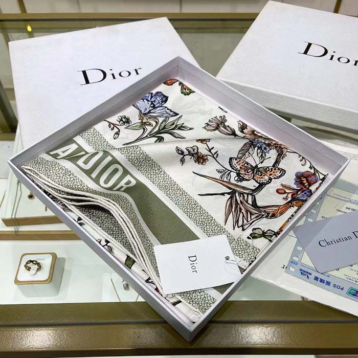 Dior Women CD Toile De Jouy Mexico 90 Square Scarf Green Silk Twill