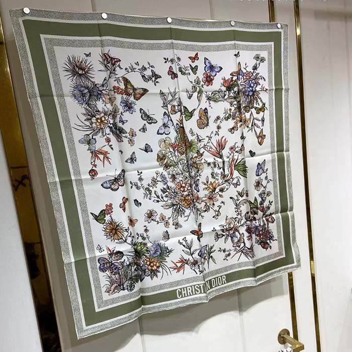 Dior Women CD Toile De Jouy Mexico 90 Square Scarf Green Silk Twill