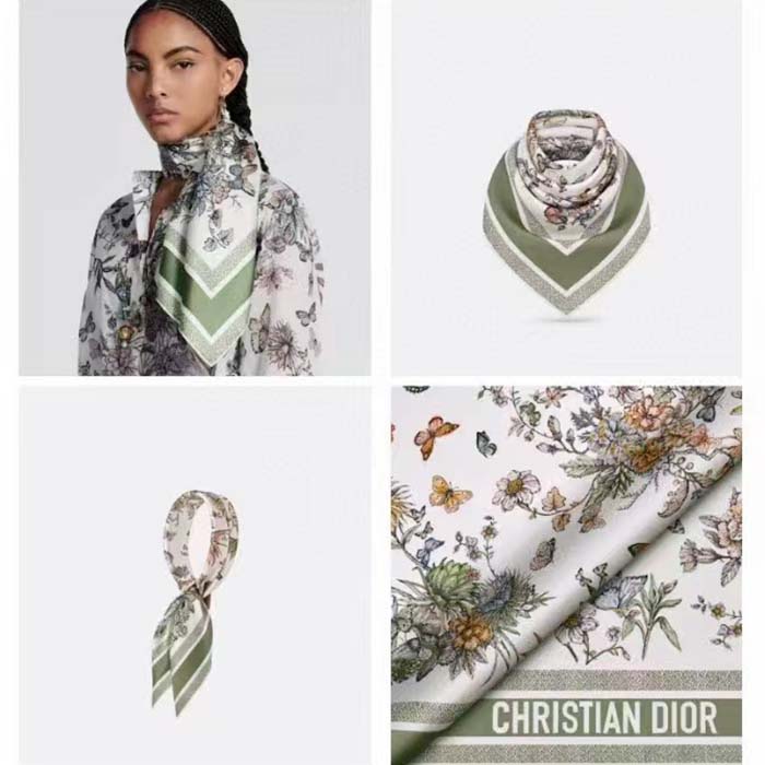 Dior Women CD Toile De Jouy Mexico 90 Square Scarf Green Silk Twill