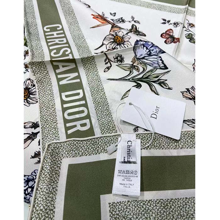 Dior Women CD Toile De Jouy Mexico 90 Square Scarf Green Silk Twill