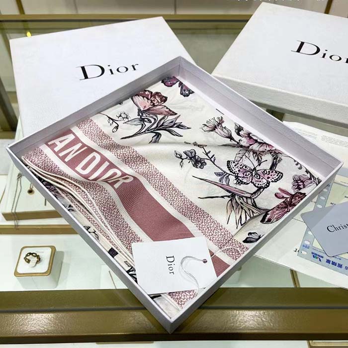 Dior Women CD Toile De Jouy Mexico 90 Square Scarf Pink Silk Twill