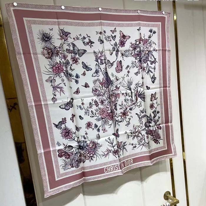 Dior Women CD Toile De Jouy Mexico 90 Square Scarf Pink Silk Twill