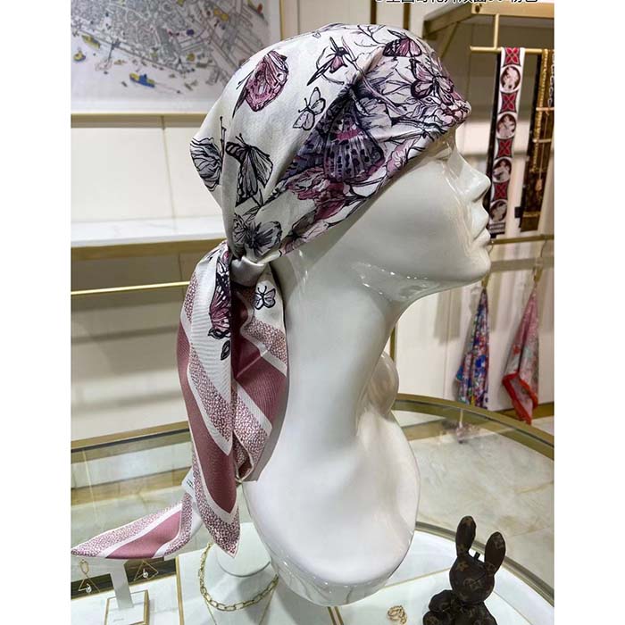 Dior Women CD Toile De Jouy Mexico 90 Square Scarf Pink Silk Twill