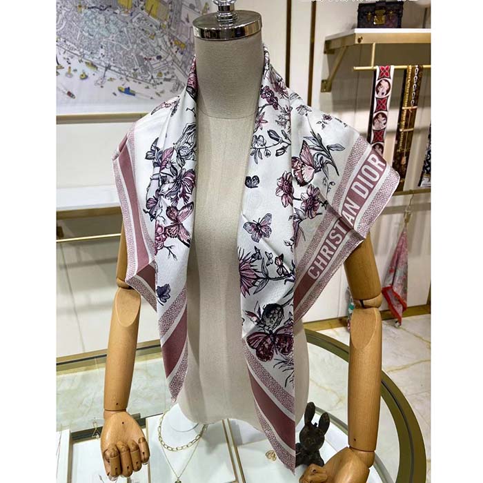 Dior Women CD Toile De Jouy Mexico 90 Square Scarf Pink Silk Twill