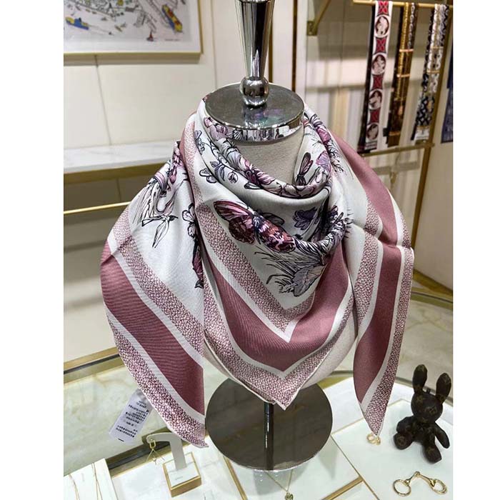 Dior Women CD Toile De Jouy Mexico 90 Square Scarf Pink Silk Twill