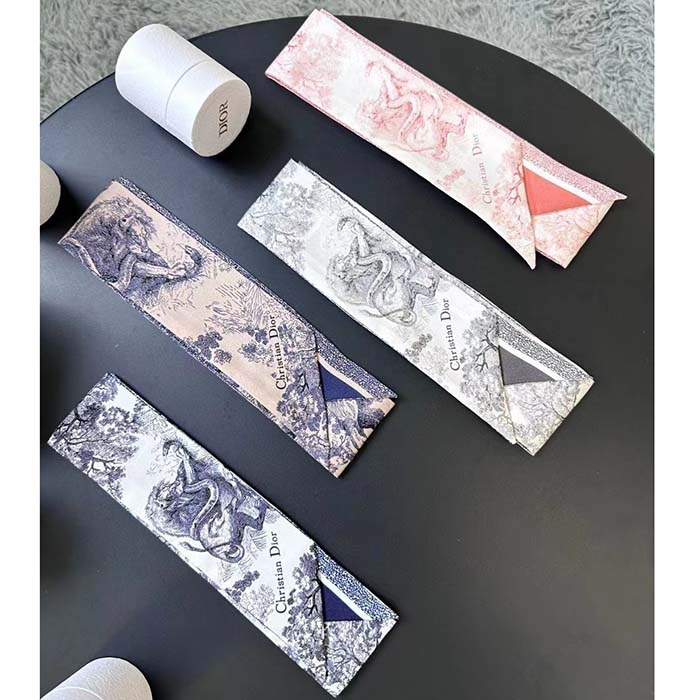 Dior Women CD Toile De Jouy Sauvage Mitzah Scarf Ivory Pink Silk Twill