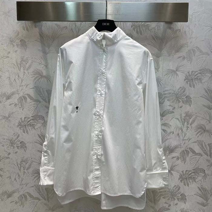 Dior Women CD Wing-Collar Shirt White Cotton Poplin