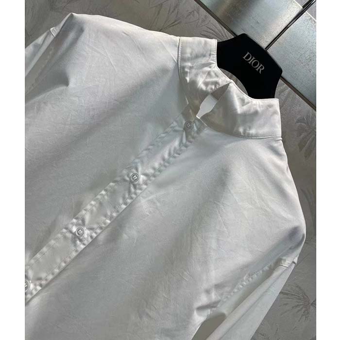 Dior Women CD Wing-Collar Shirt White Cotton Poplin