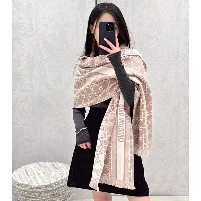 Dior Unisex Cannage Scarf Rose Des Vents Ecru Cashmere Virgin Wool