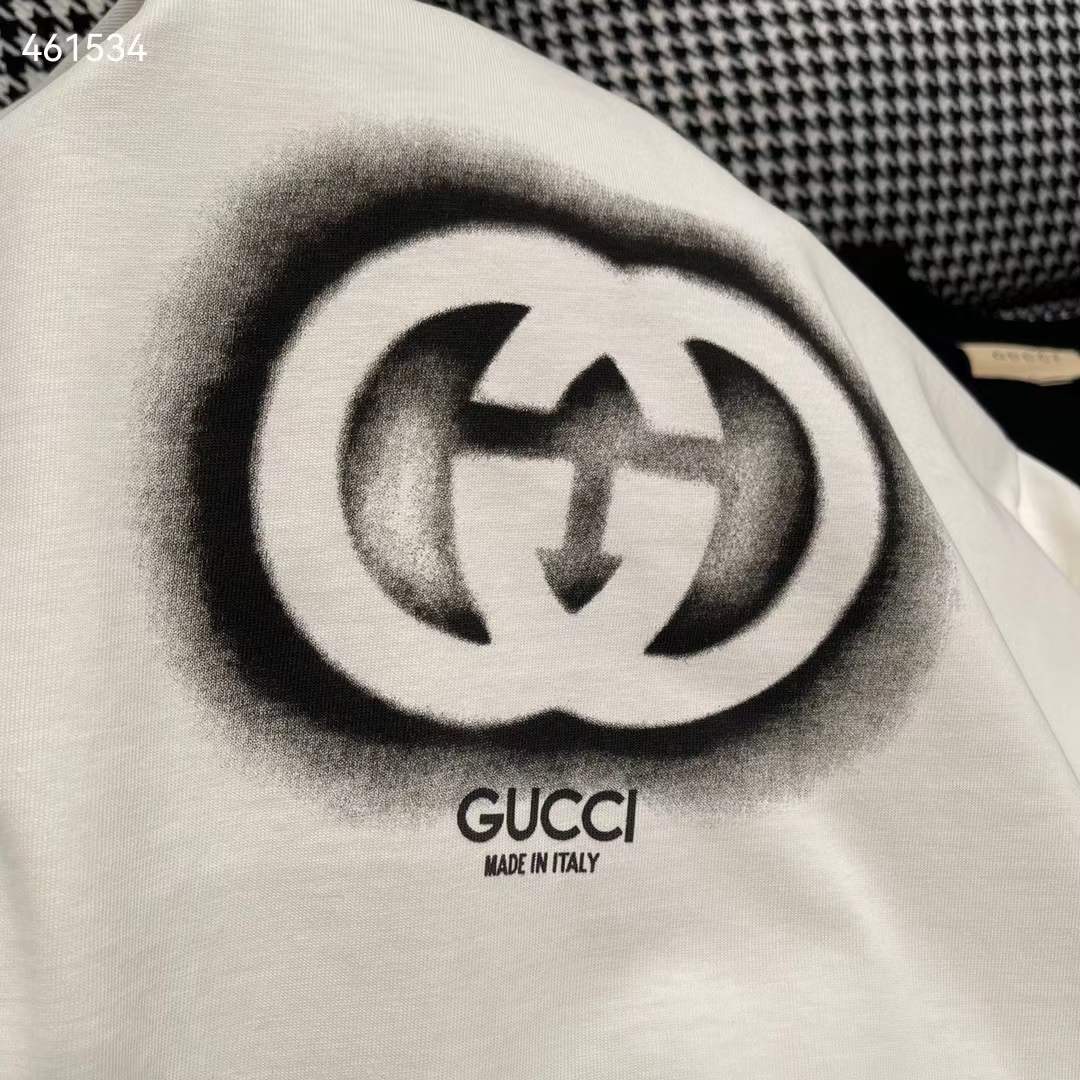Gucci GG Women Cotton Jersey T-Shirt Crewneck Dropped Shoulder Short Sleeves