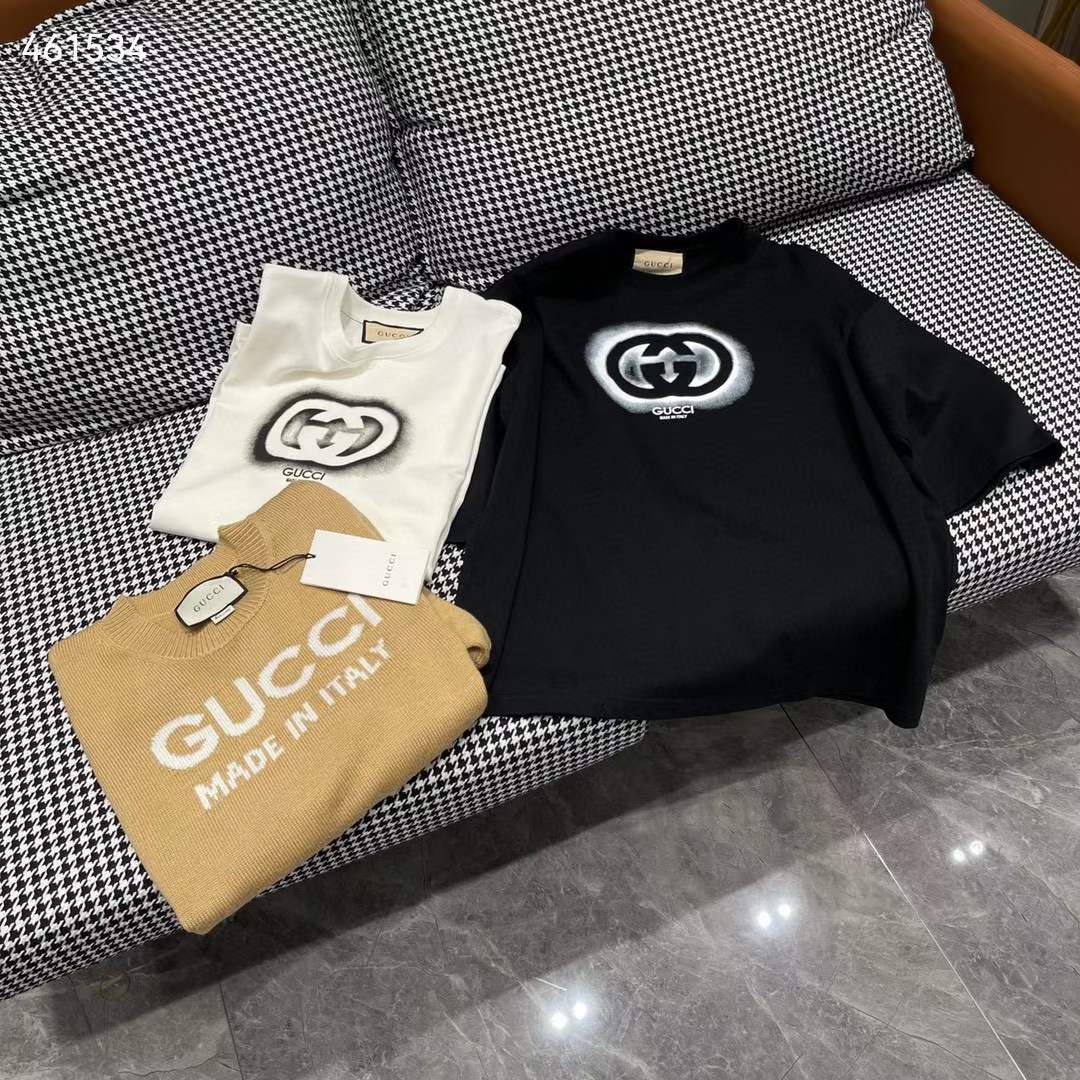 Gucci GG Women Cotton Jersey T-Shirt Crewneck Dropped Shoulder Short Sleeves