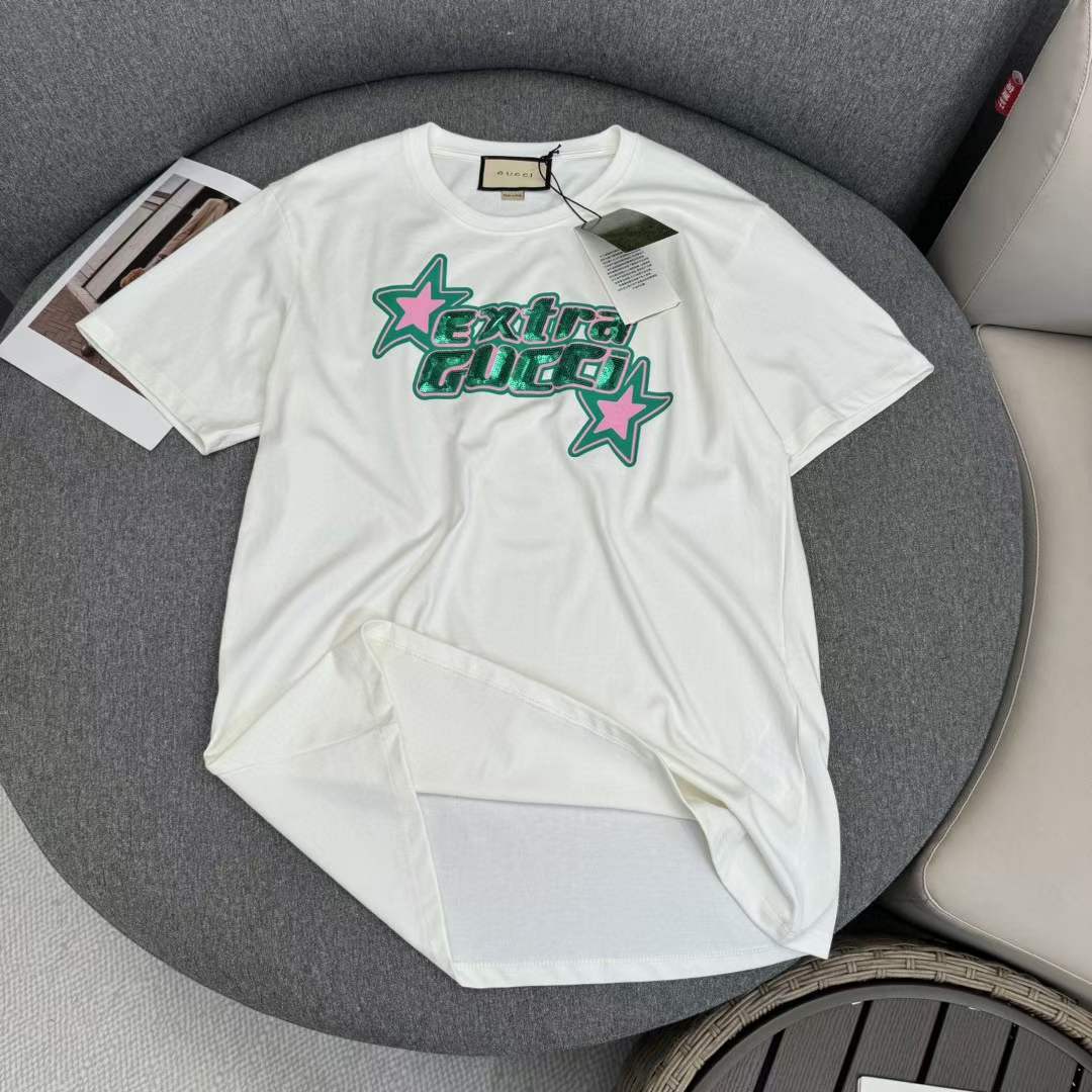Gucci GG Men Cotton Jersey T-Shirt Off White Crewneck Short Sleeves