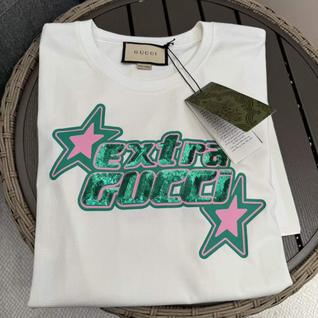 Gucci GG Men Cotton Jersey T-Shirt Off White Crewneck Short Sleeves