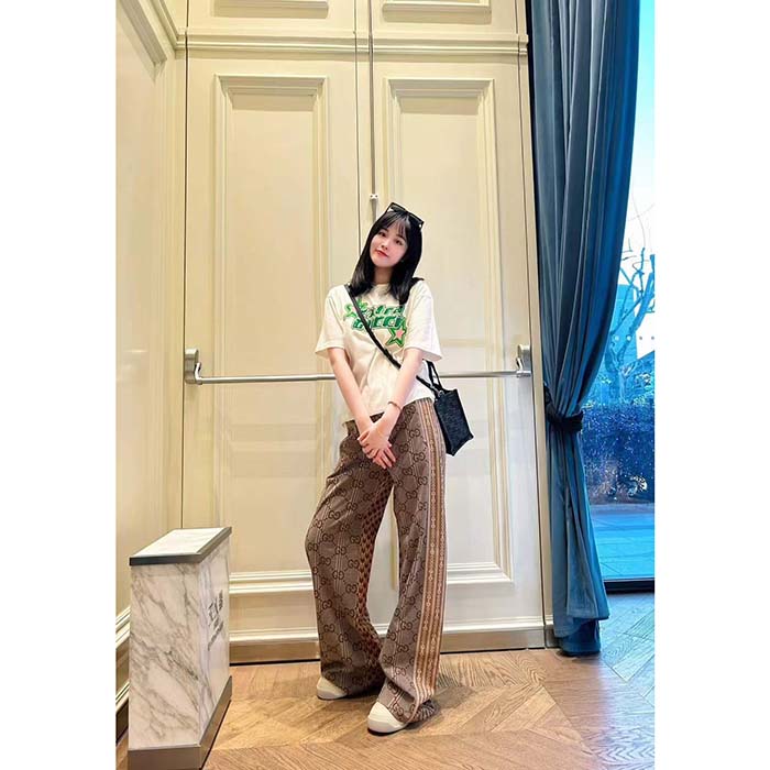 Gucci GG Women Cotton Jersey T-Shirt Off White Crewneck Short Sleeves