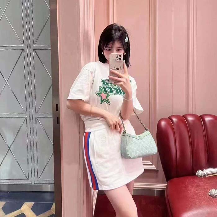 Gucci GG Women Cotton Jersey T-Shirt Off White Crewneck Short Sleeves