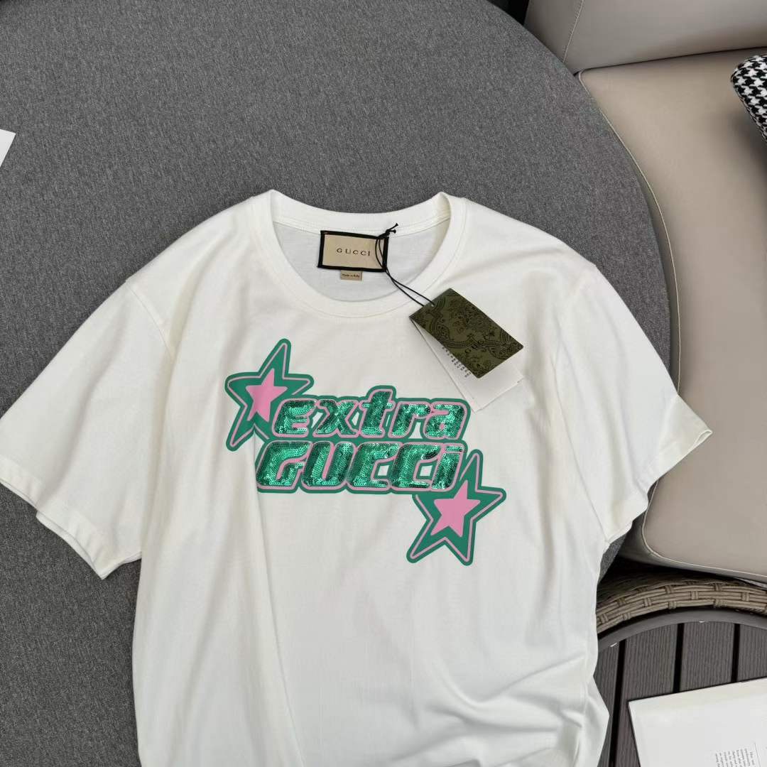 Gucci GG Men Cotton Jersey T-Shirt Off White Crewneck Short Sleeves