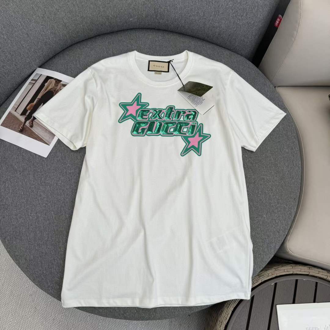 Gucci GG Men Cotton Jersey T-Shirt Off White Crewneck Short Sleeves