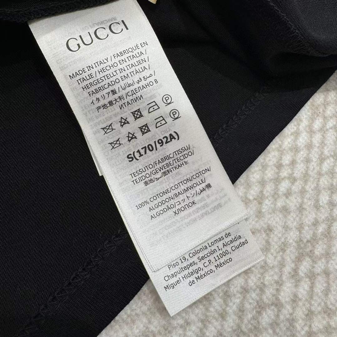 Gucci GG Men Cotton Jersey T-Shirt Patch Black Crewneck Short Sleeves
