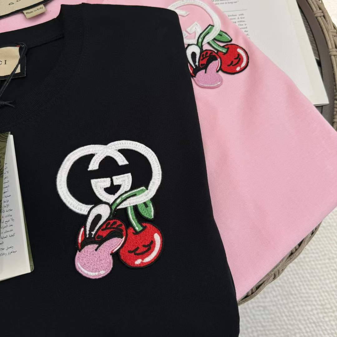 Gucci GG Men Cotton Jersey T-Shirt Patch Black Crewneck Short Sleeves