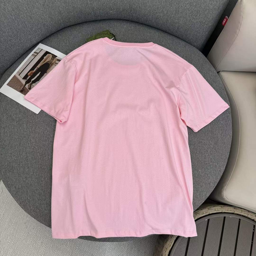 Gucci GG Men Cotton Jersey T-Shirt Patch Pink Crewneck Short Sleeves