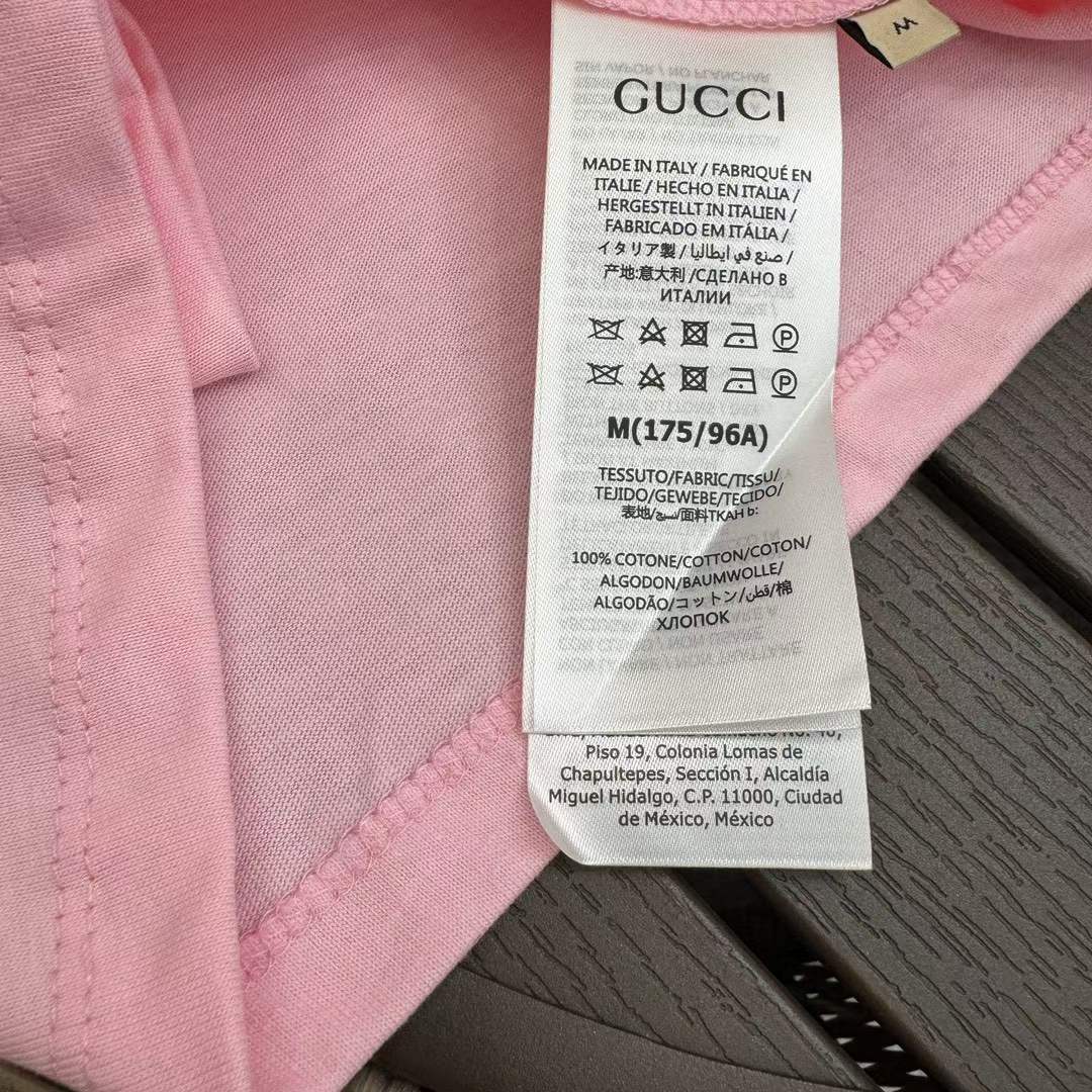 Gucci GG Men Cotton Jersey T-Shirt Patch Pink Crewneck Short Sleeves