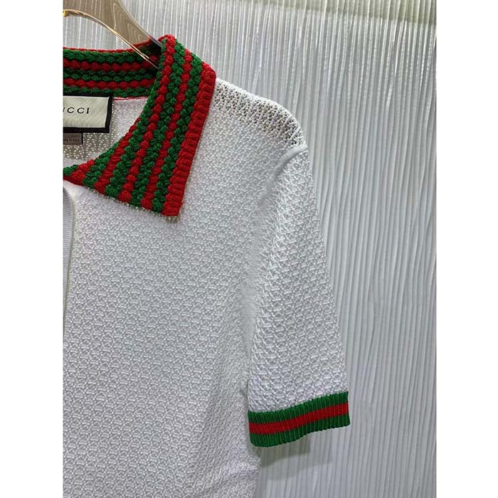 Gucci GG Women Cotton Lace Polo T-Shirt White Short Sleeves