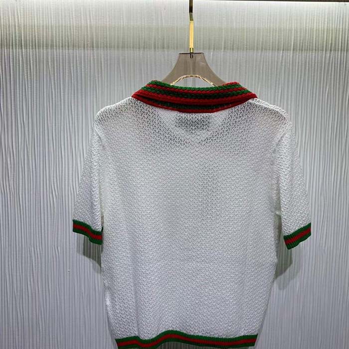 Gucci GG Women Cotton Lace Polo T-Shirt White Short Sleeves