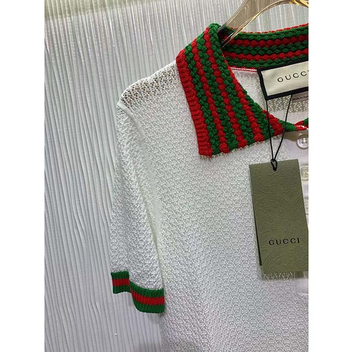 Gucci GG Women Cotton Lace Polo T-Shirt White Short Sleeves