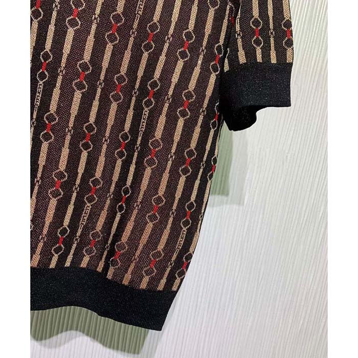 Gucci GG Women Lamé Horsebit Viscose Jacquard Top Crewneck Short Sleeves