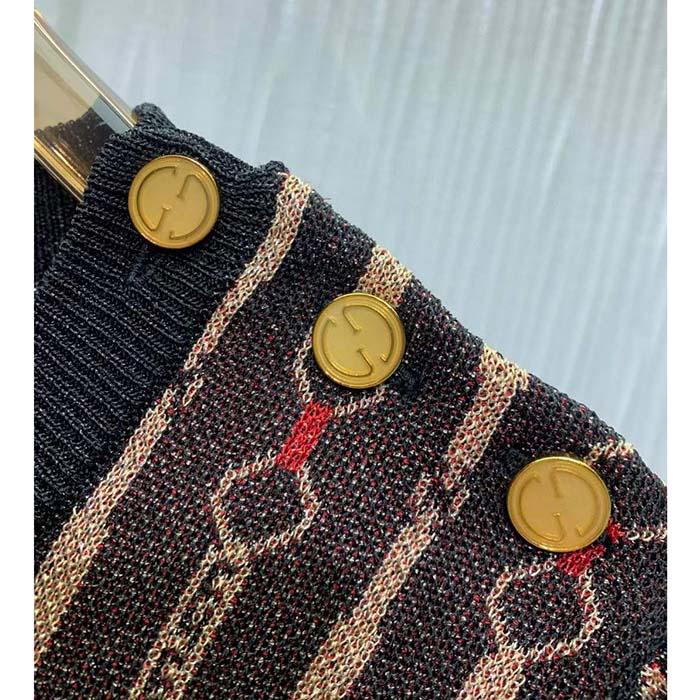 Gucci GG Women Lamé Horsebit Viscose Jacquard Top Crewneck Short Sleeves