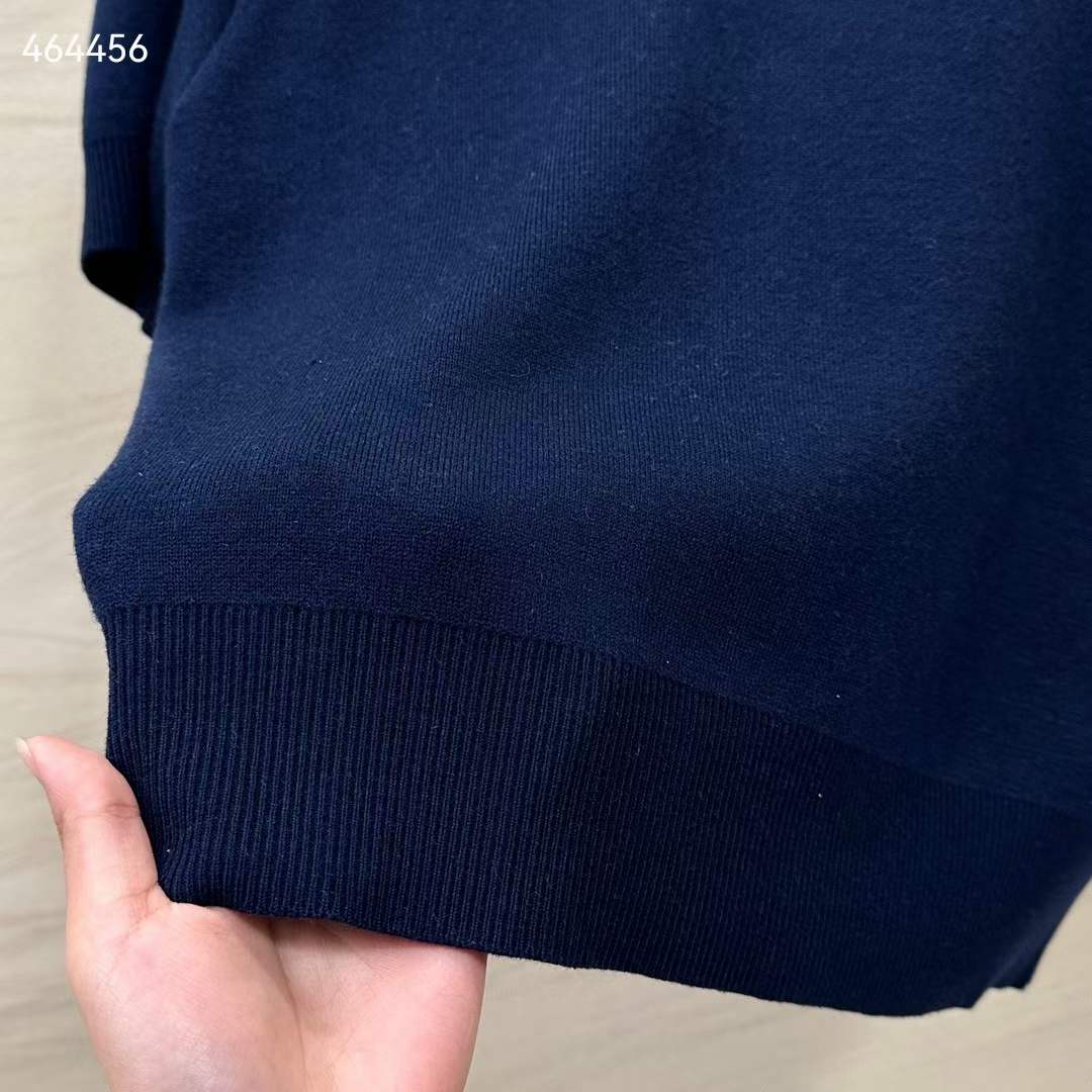 Gucci GG Women Wool Top Gucci Intarsia Navy Crewneck Short Sleeves