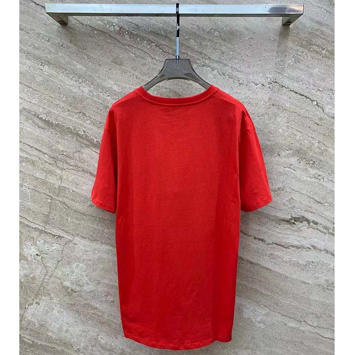 Gucci Men Cotton Jersey T-Shirt Embroidery Eyes Red Crewneck Short Sleeves