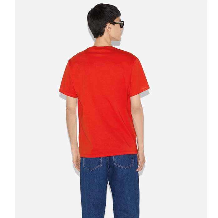 Gucci Men Cotton Jersey T-Shirt Embroidery Eyes Red Crewneck Short Sleeves