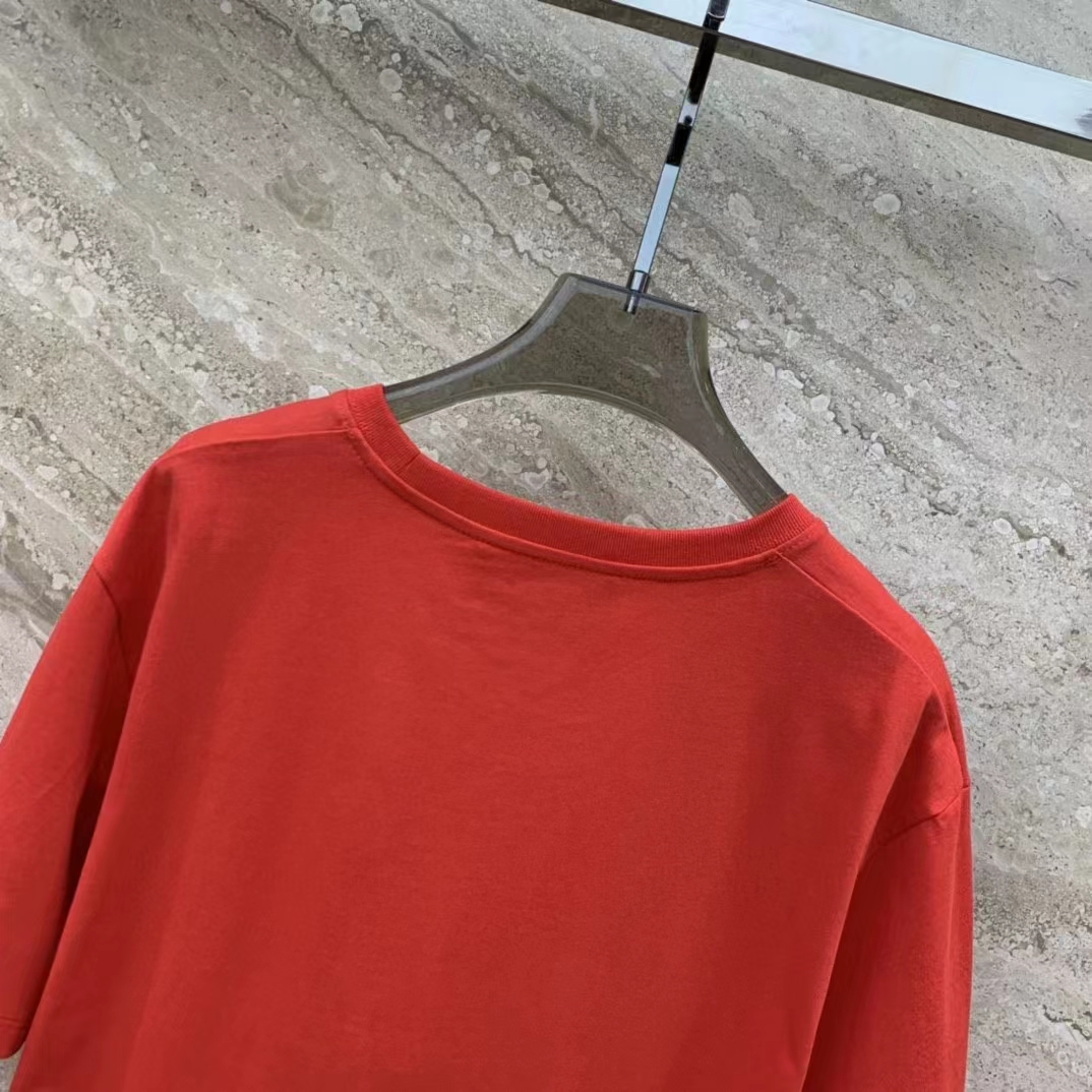 Gucci Men Cotton Jersey T-Shirt Embroidery Eyes Red Crewneck Short Sleeves