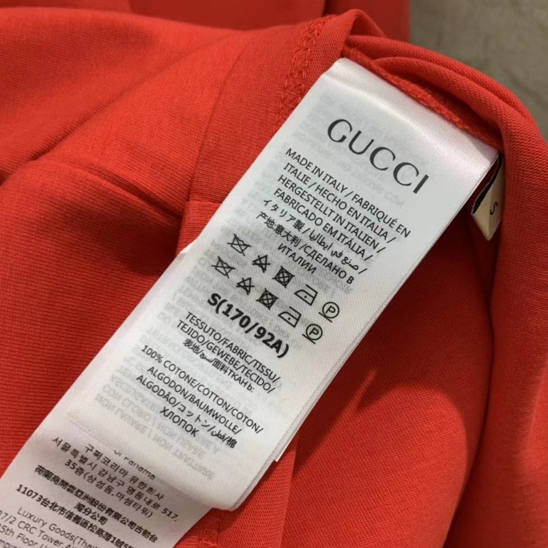 Gucci Men Cotton Jersey T-Shirt Embroidery Eyes Red Crewneck Short Sleeves