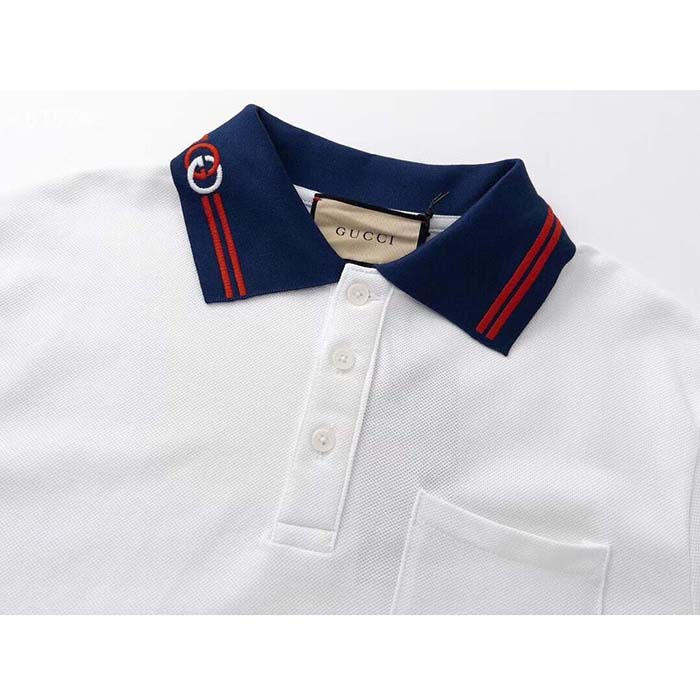Gucci Women Cotton Piquet Polo Interlocking G White Side Vents Short Sleeves