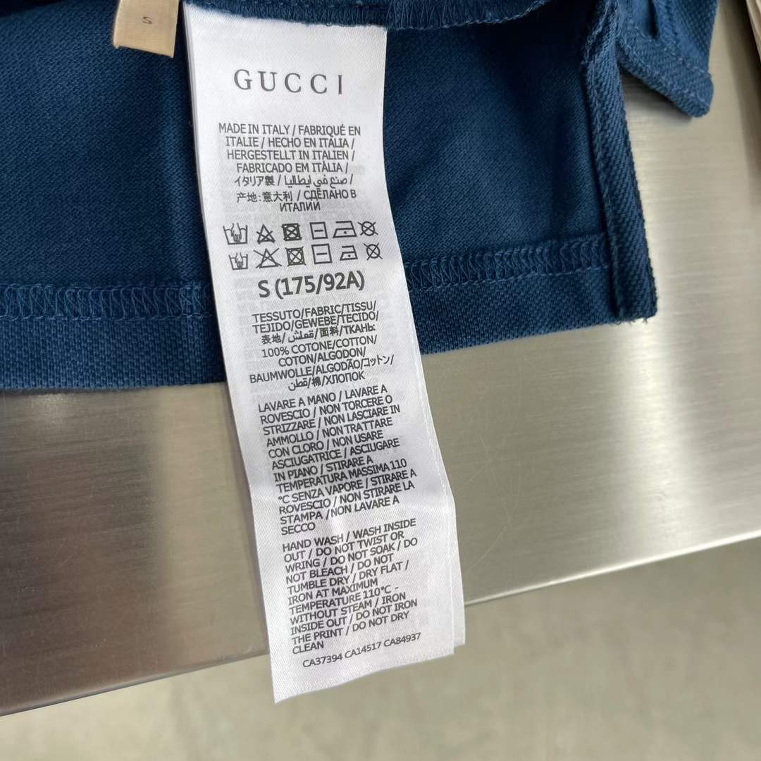 Gucci Men Cotton Piquet Polo Square GG Blue Collar Short Sleeves