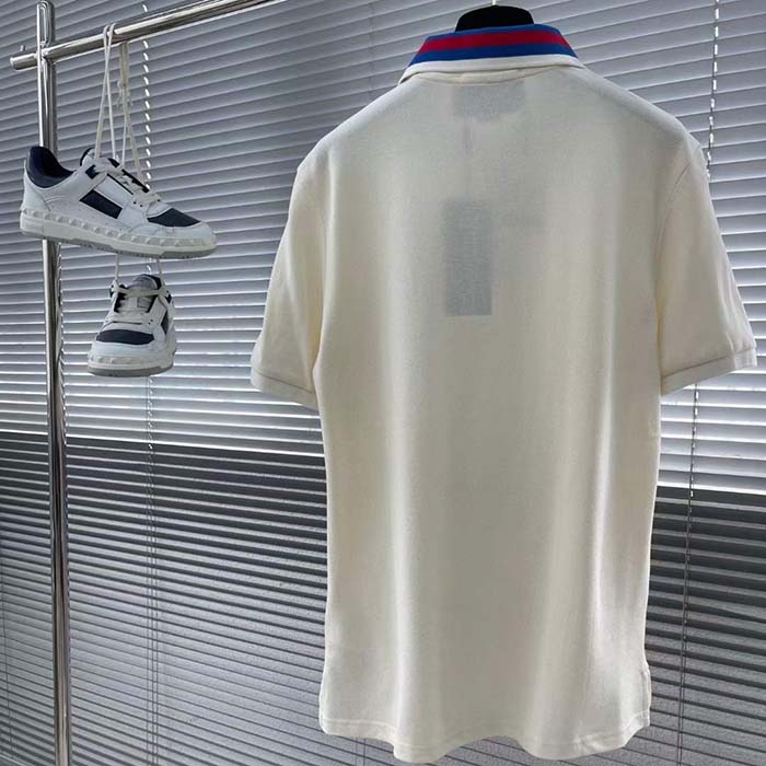 Gucci Men Cotton Piquet Polo Square GG Collar Short Sleeves