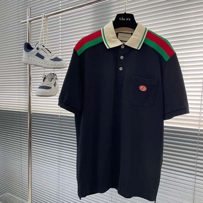 Gucci Women Cotton Polo Interlocking G Black Short Sleeves Regular Fit