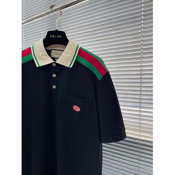 Gucci Women Cotton Polo Interlocking G Black Short Sleeves Regular Fit