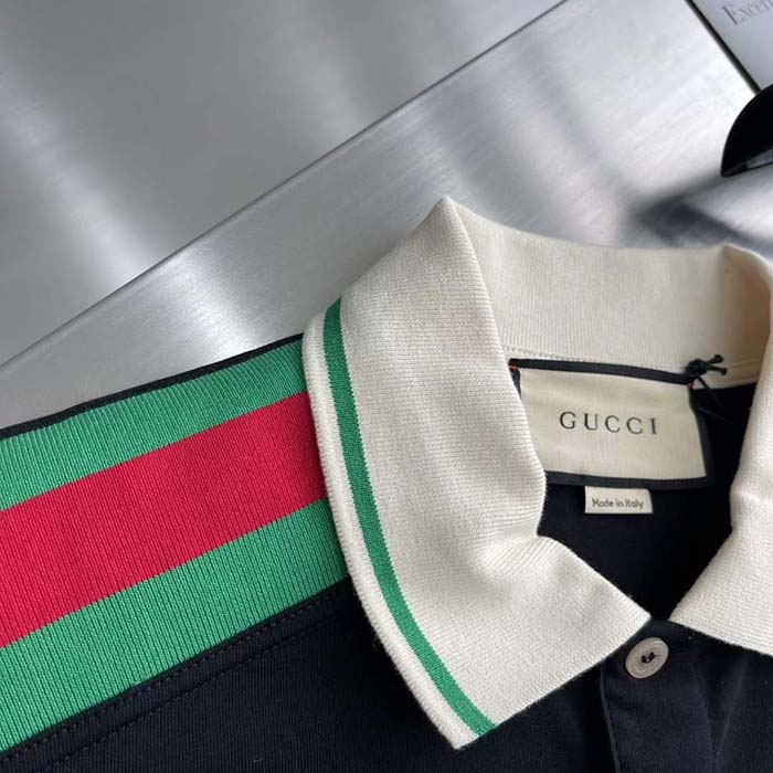 Gucci Women Cotton Polo Interlocking G Black Short Sleeves Regular Fit