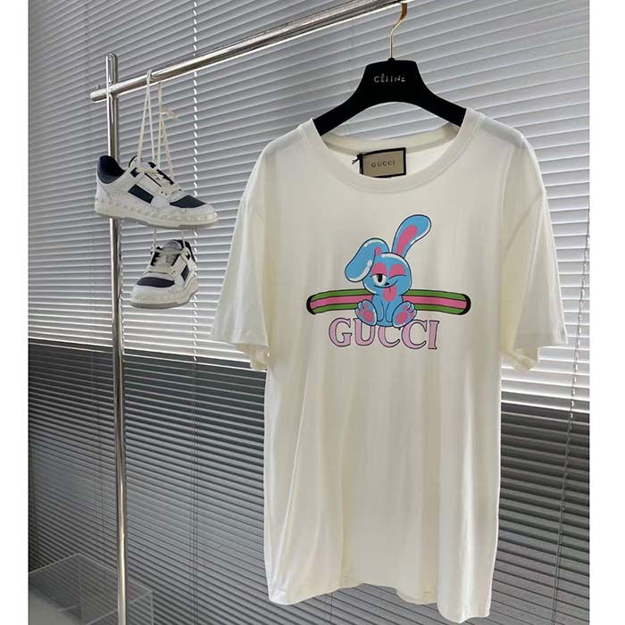 Gucci Women GG Cotton Jersey Printed T-Shirt White Crewneck Short Sleeves