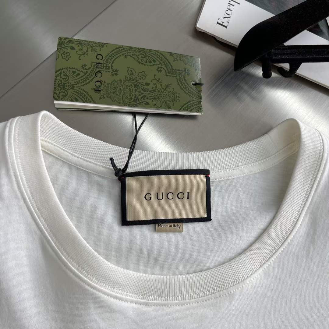 Gucci Women GG Cotton Jersey Printed T-Shirt White Crewneck Short Sleeves