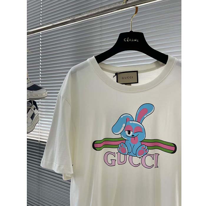 Gucci Women GG Cotton Jersey Printed T-Shirt White Crewneck Short Sleeves