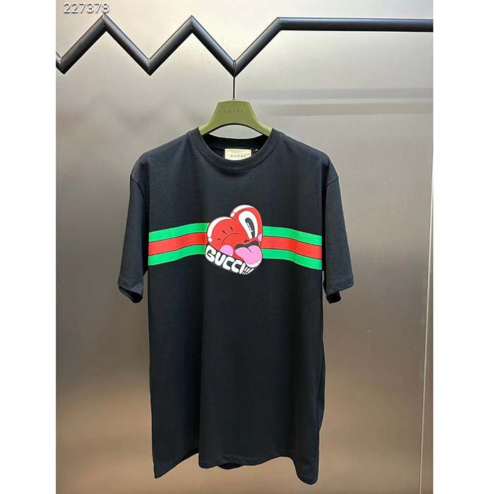 Gucci Women GG Cotton Jersey T-Shirt Print Black Crewneck Short Sleeves