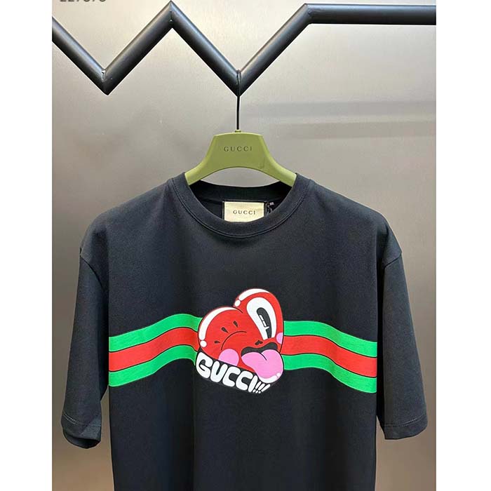 Gucci Women GG Cotton Jersey T-Shirt Print Black Crewneck Short Sleeves