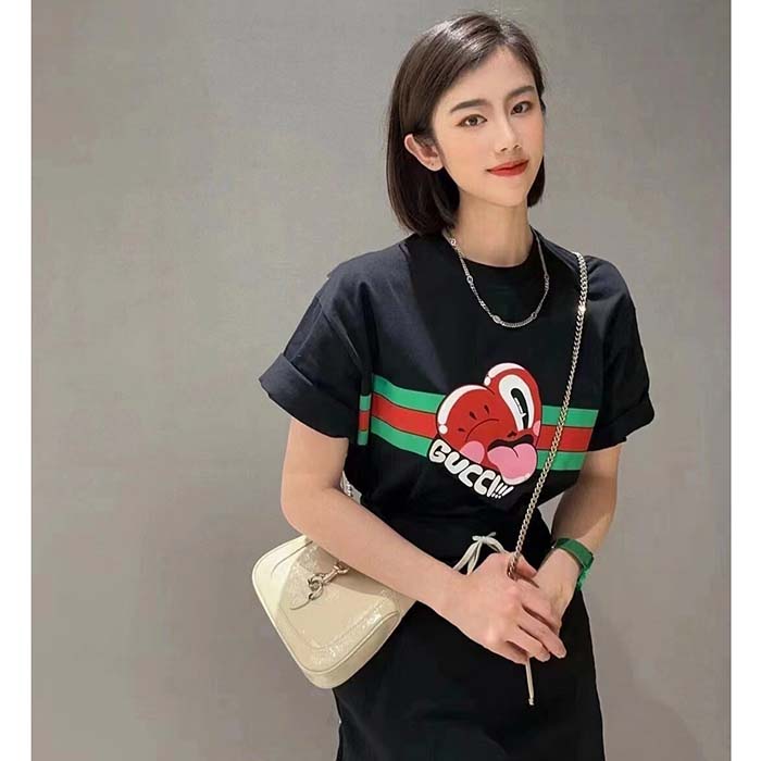 Gucci Women GG Cotton Jersey T-Shirt Print Black Crewneck Short Sleeves