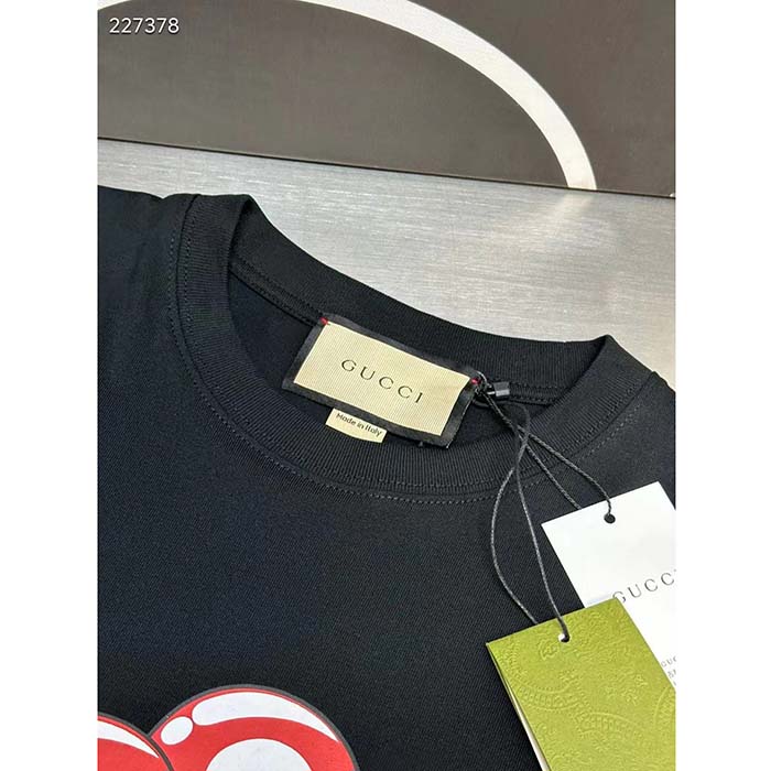 Gucci Women GG Cotton Jersey T-Shirt Print Black Crewneck Short Sleeves