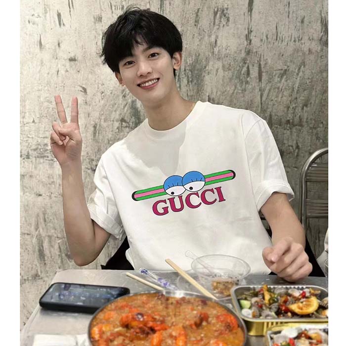 Gucci Men GG Cotton Jersey T-Shirt Print White Crewneck Short Sleeves
