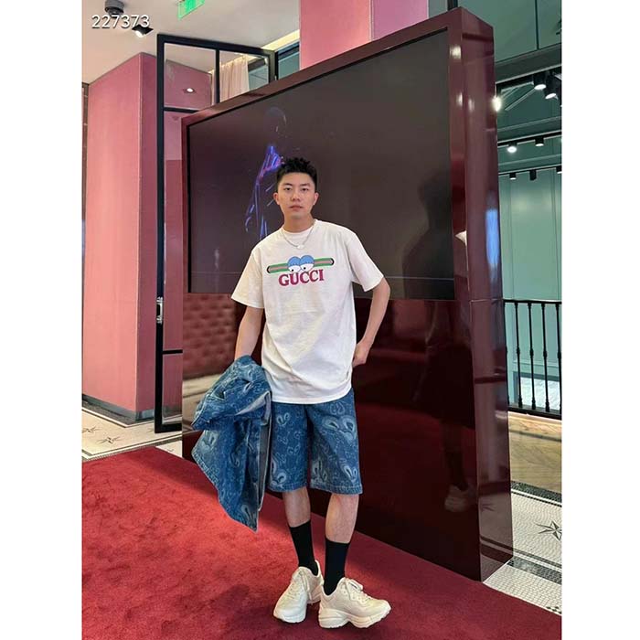 Gucci Men GG Cotton Jersey T-Shirt Print White Crewneck Short Sleeves